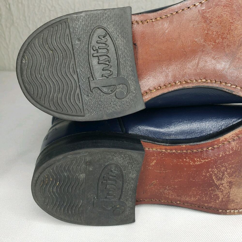 JUSTIN Blue Leather Roper Cowboy Boots Womens Size 6.5 B Vintage L3744 Made USA - Picture 12 of 14